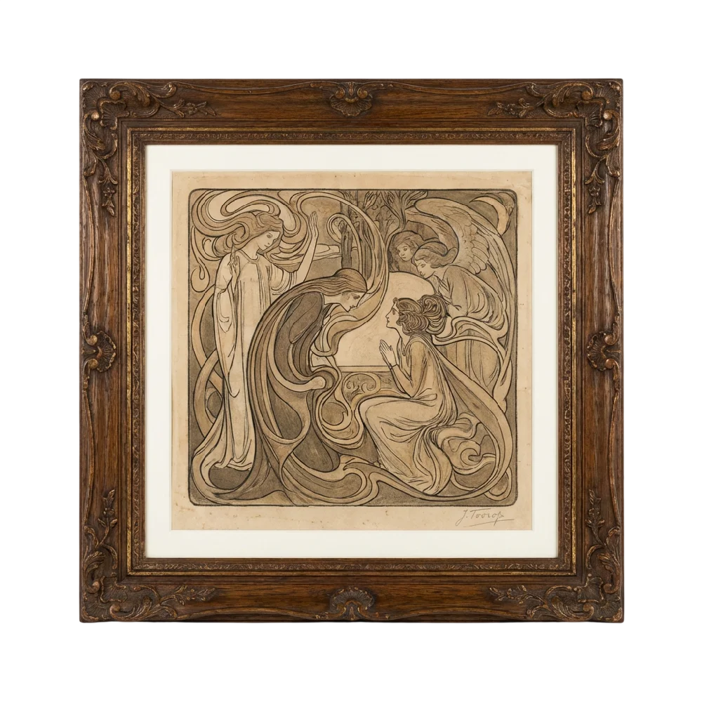 Jan Toorop Grafiek, kunstwerk op papier met kenmerkende lijnen en compositie