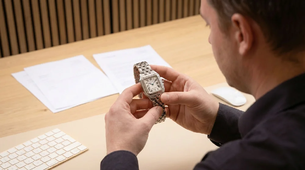 Horlogemaker inspecteert Cartier Panthere