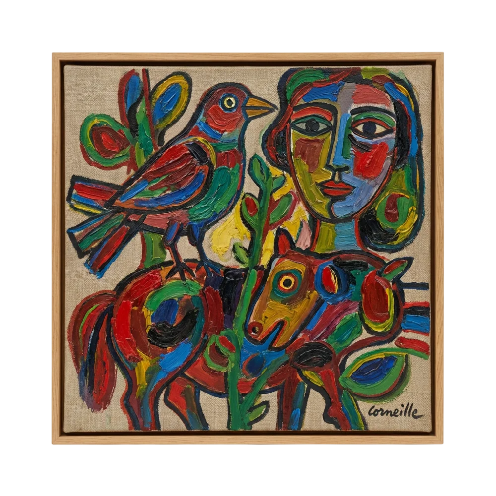Corneille olieverfschilderij met kleurrijke cobra figuren