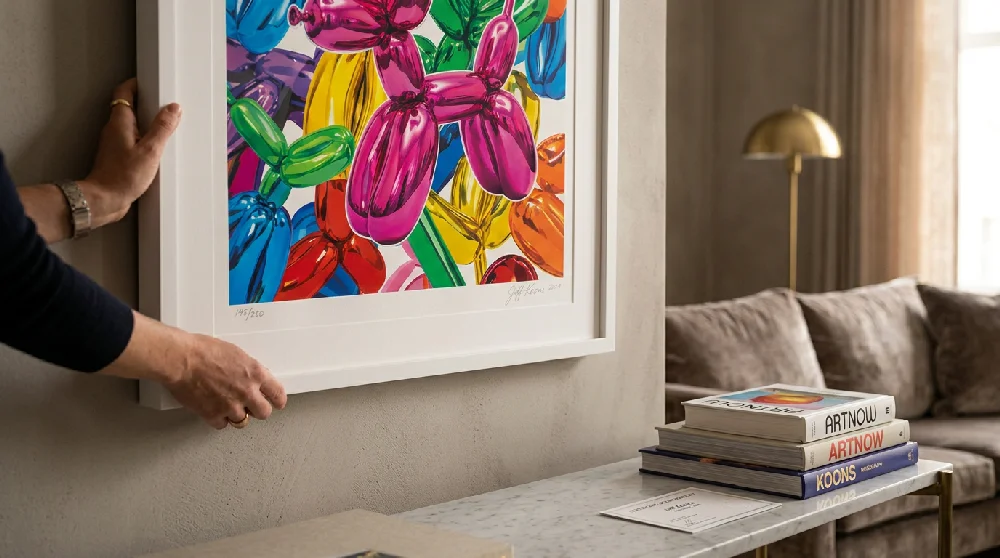 Jeff Koons kunst print veilig opgeslagen