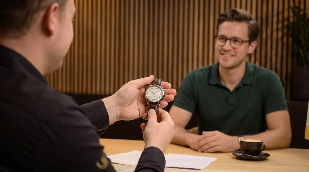 Online aanvraagformulier invullen op een laptop voor een Omega Seamaster