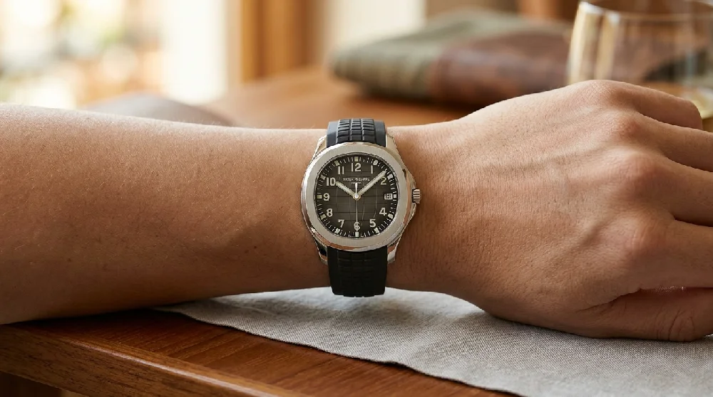 Patek Philippe Aquanaut veilig opgeborgen in een luxe horlogedoos