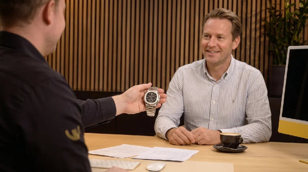 Aanvraagformulier invullen op telefoon voor horloge taxatie