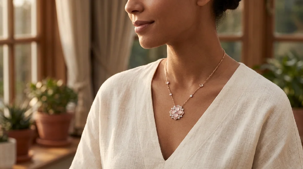 Veilig opgeborgen Piaget Rose Passion sieraad in een luxe beschermdoos