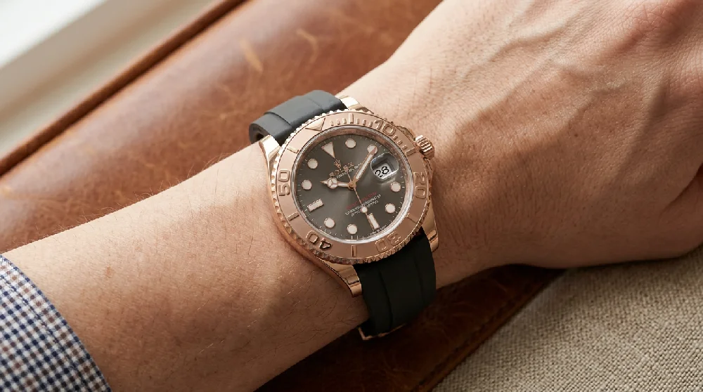 Rolex Yacht-Master horloge veilig opgeborgen in een luxe horlogedoos