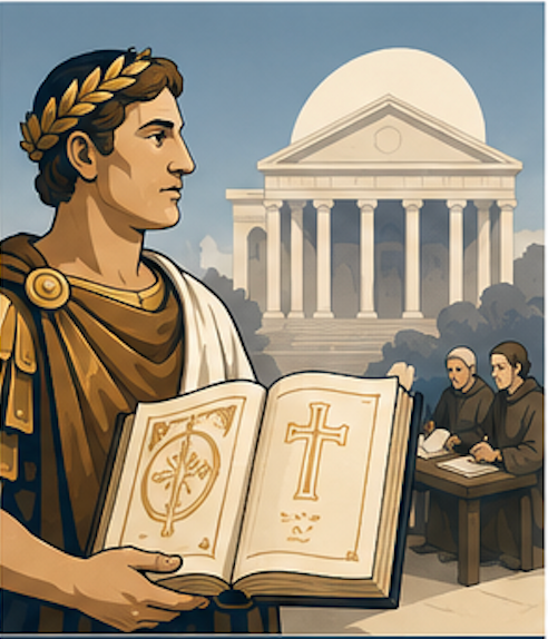 Illustration of Emperor Constantine’s commissioned scribes producing one of the first large-scale hand-copied Bibles in history.