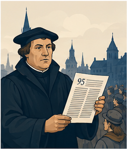 Illustration of a printing press producing pamphlets that spread ideas throughout Europe during the Reformation.