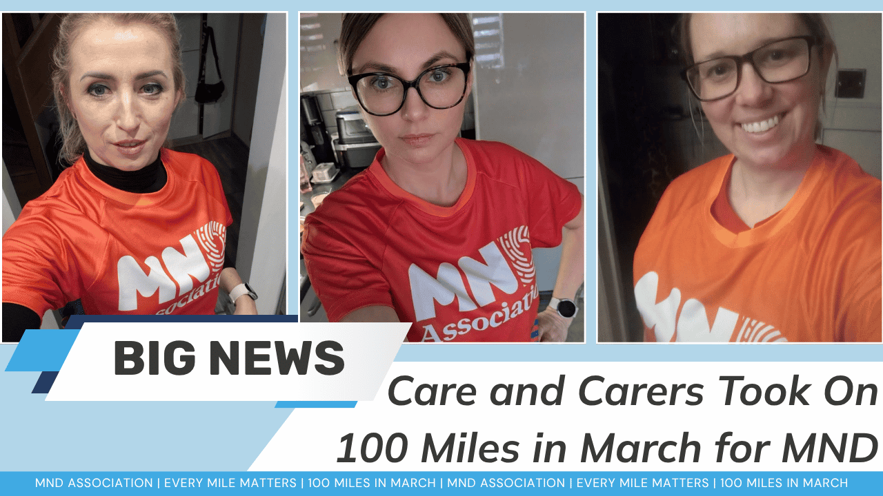 Carers in MND T-shirts during charity challenge for MND awareness
