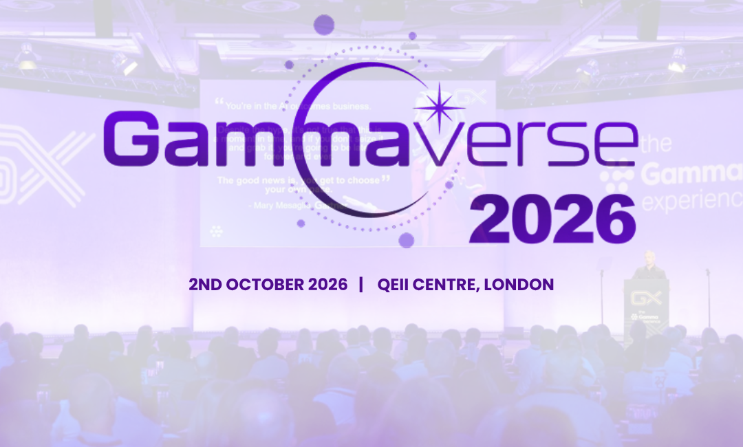 Gammaverse 2026 event title card: 2nd October, QEII Centre London, over a photo of a seated conference audience.