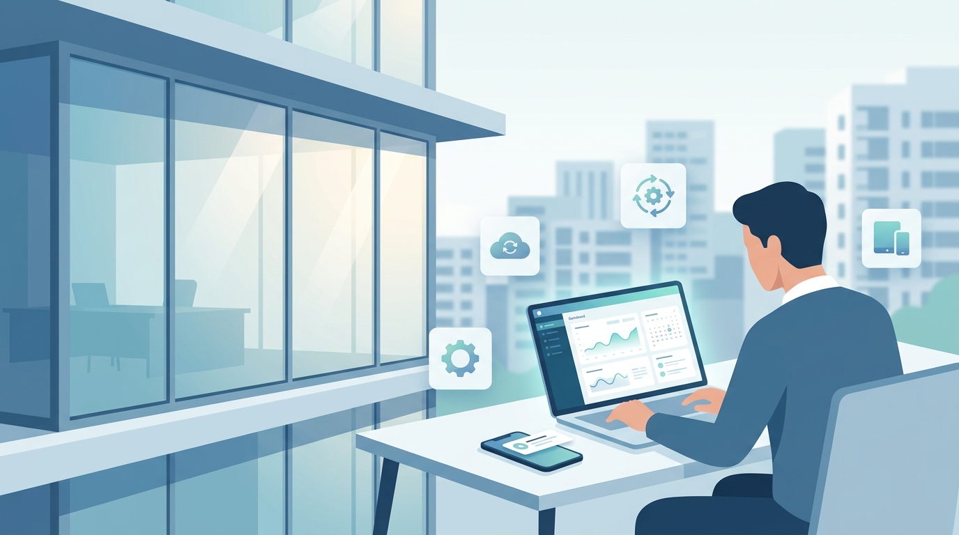 Property manager reviewing 2026 software trends on a leasing dashboard