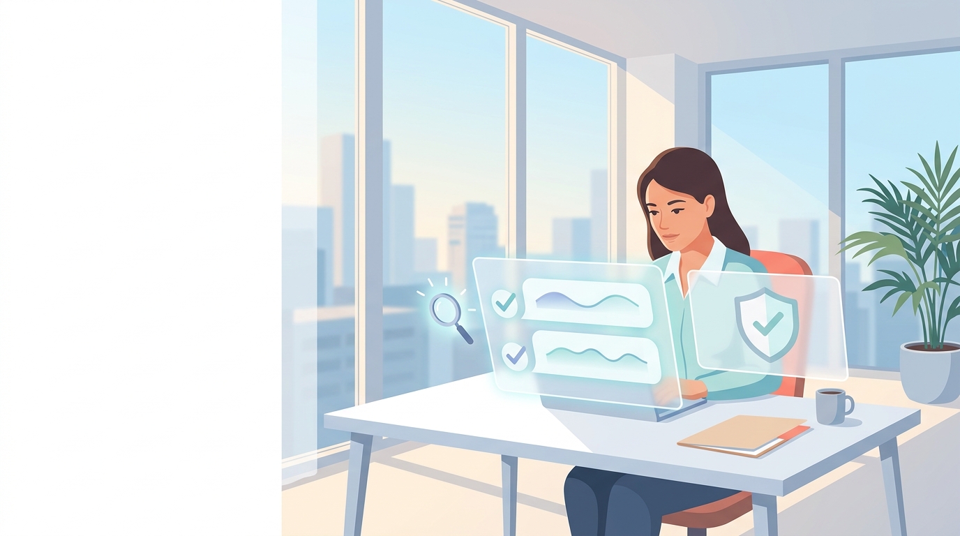Property manager reviewing AI leasing assistant responses on a laptop, checking accuracy of renter answers