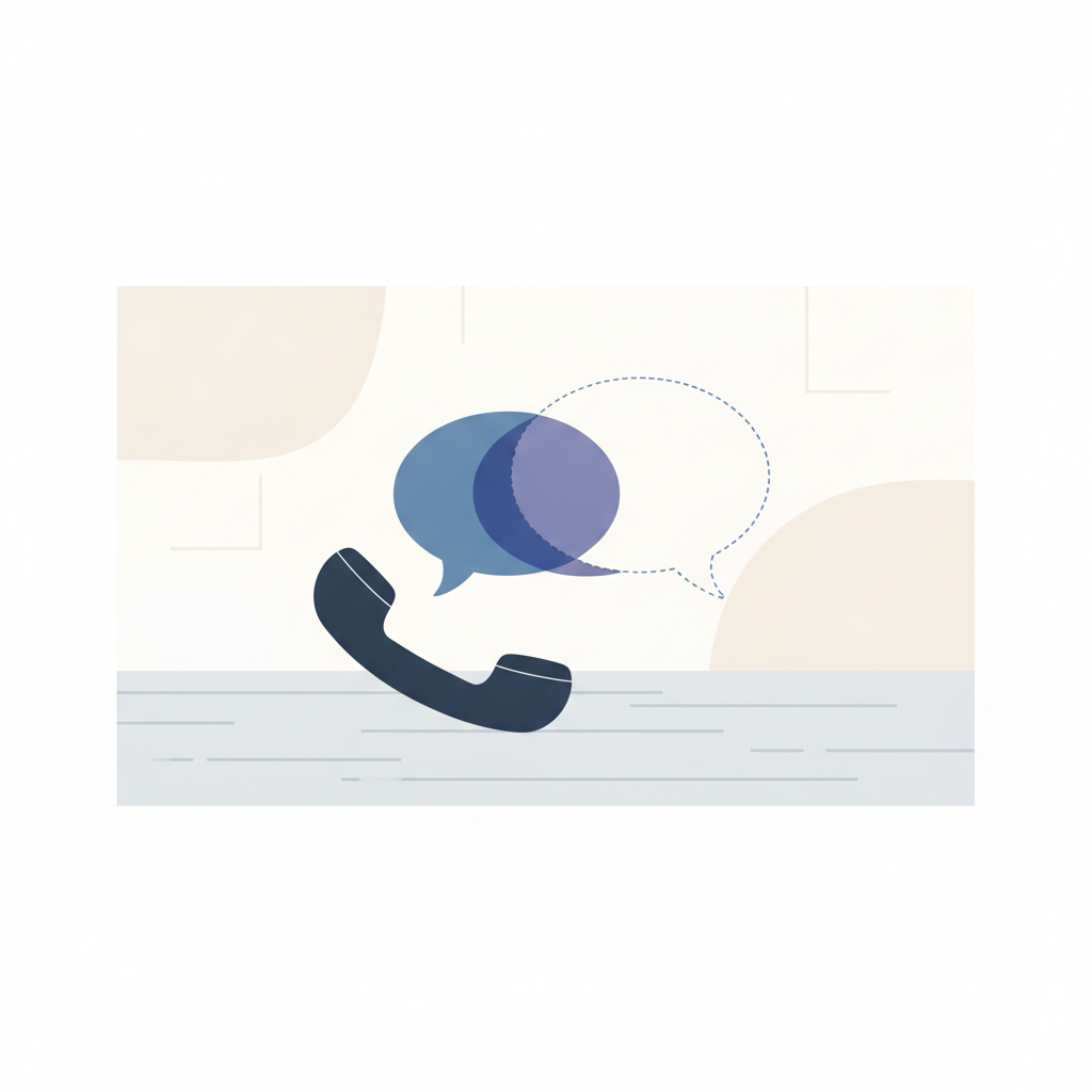 Two overlapping speech bubbles rising from one phone handset, drawn in different tones, with the overlap between them shaded a third tone.