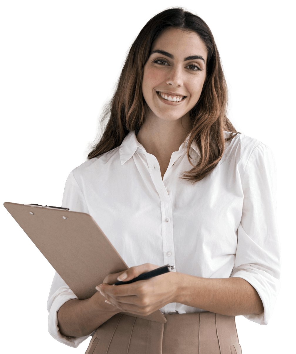 A woman holding a folder