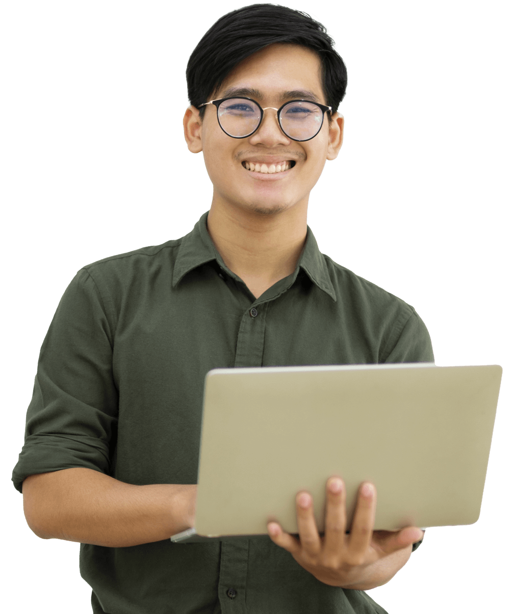 An asiatic worker in a laptop