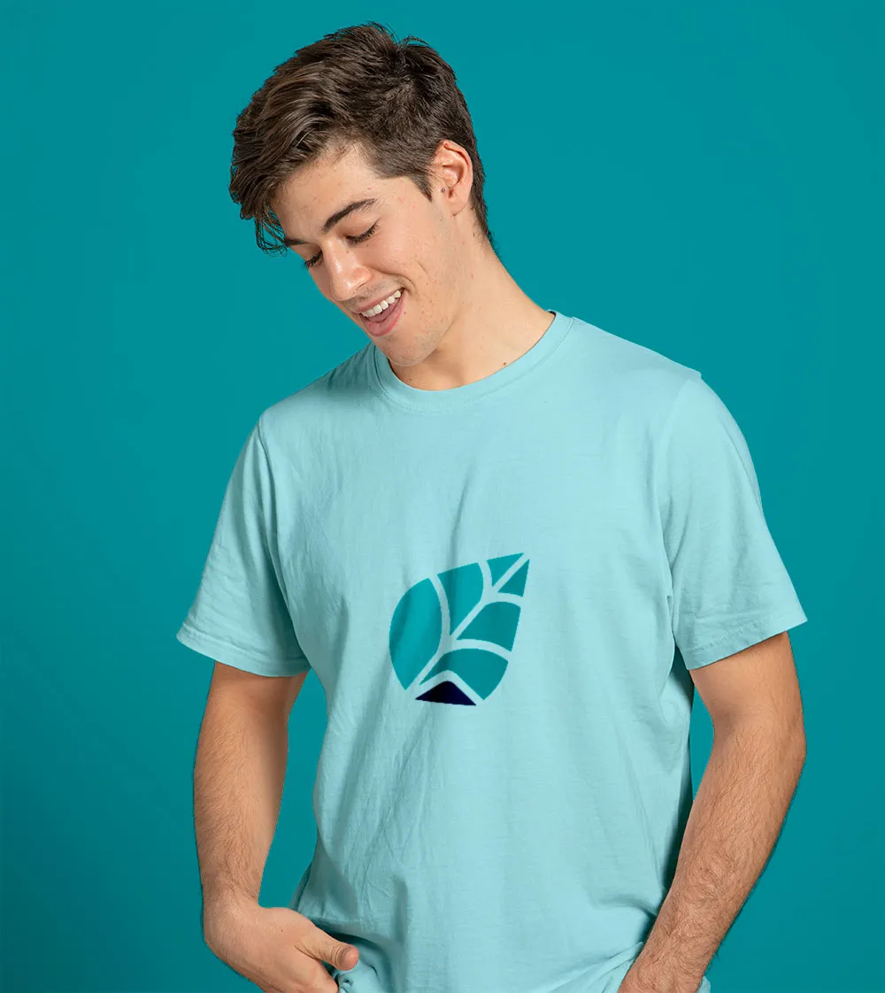 A young man using a Cooleaf's t-shirt