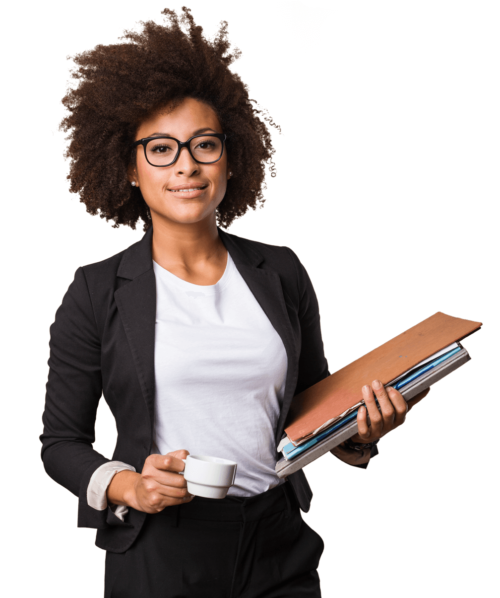 A stylish black woman holding a cup of coffee