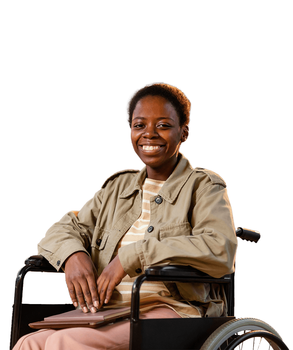 A woman in a wheelchair