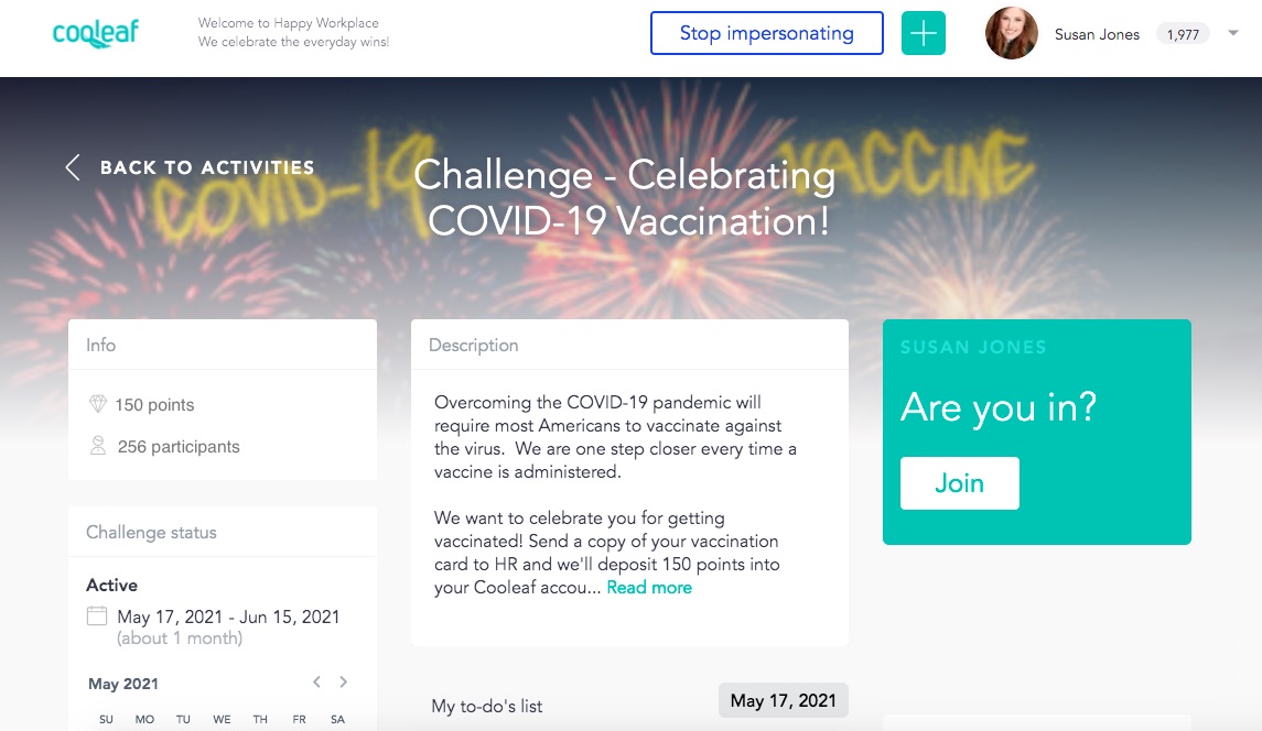 Foster employee engagement through a COVID-19 vaccination campaign