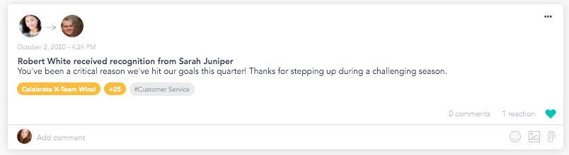 Example of employee recognition for consistency and diligence