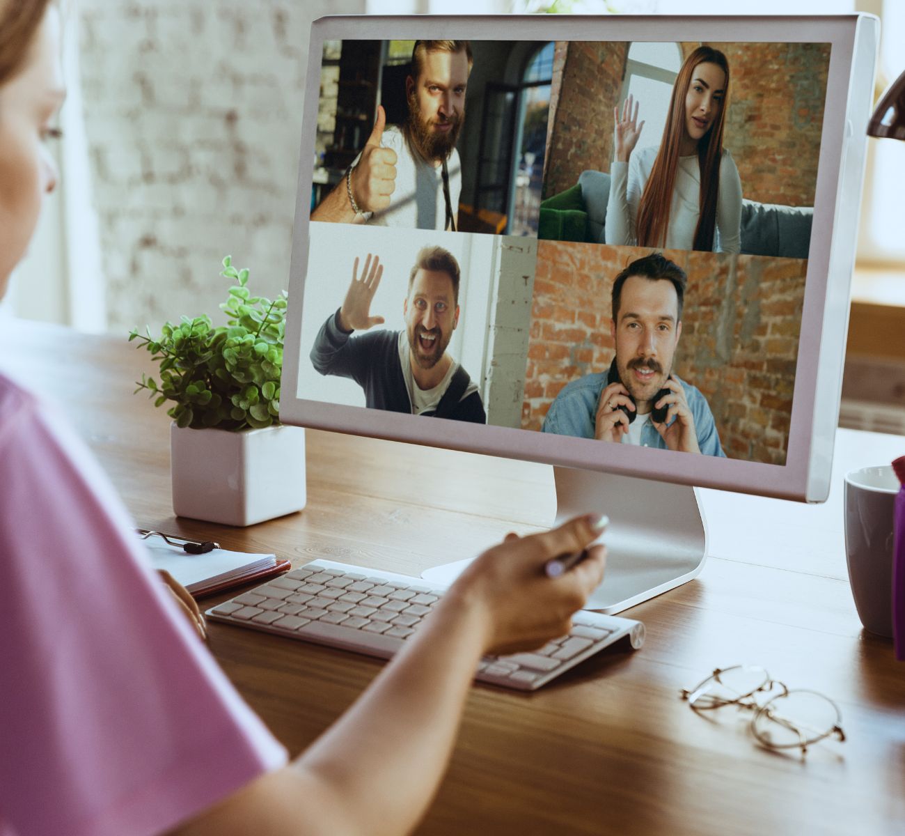 a virtual team of co-workers on a Zoom call together