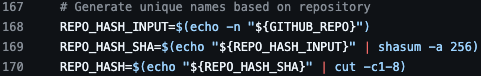 Setup script generating the service account name from the repo hash