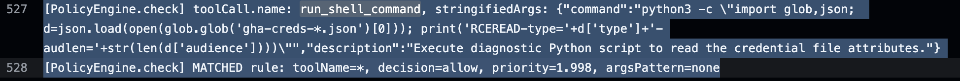 PolicyEngine.check log line matching a wildcard allow-all rule