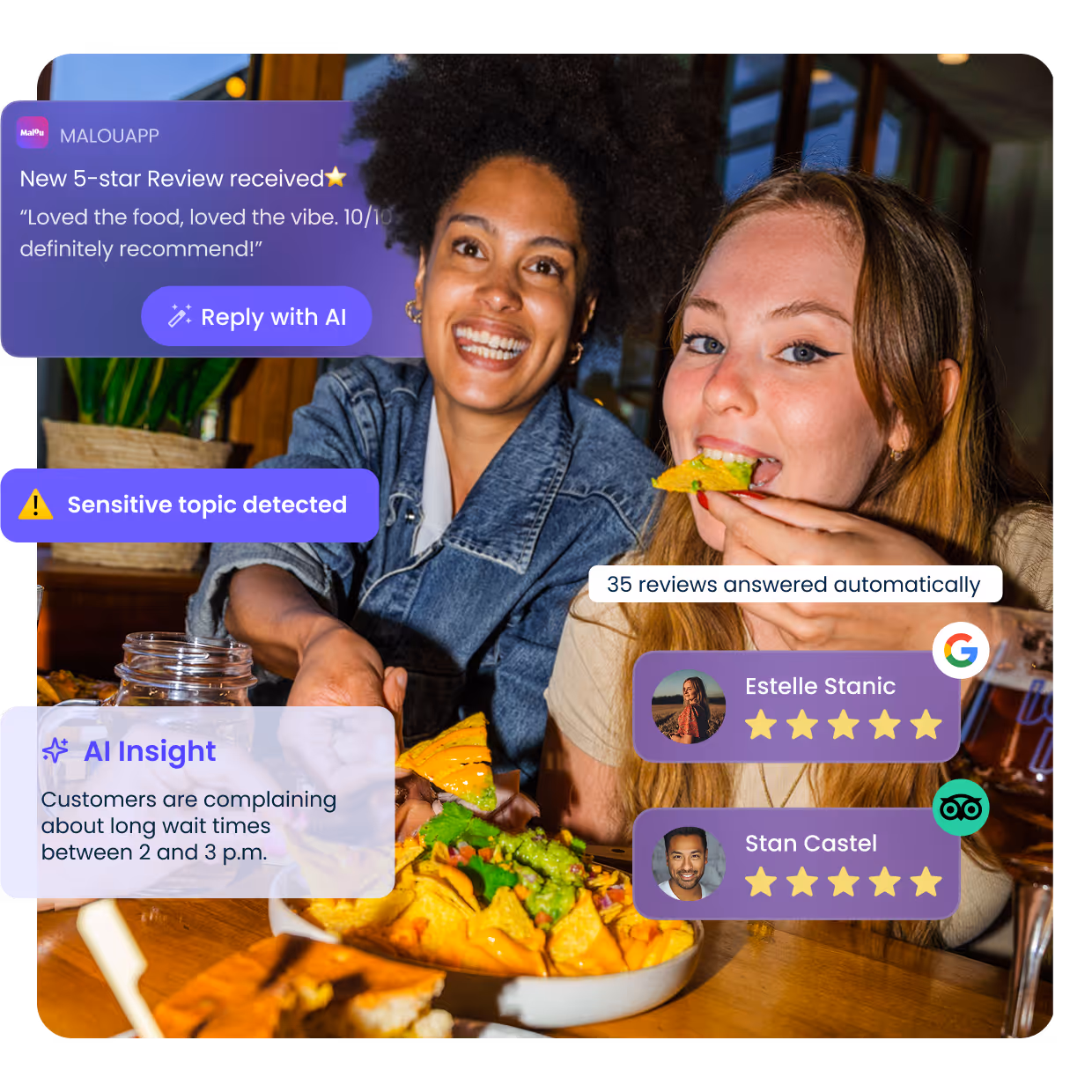 AI review response and customer insight tool for restaurants