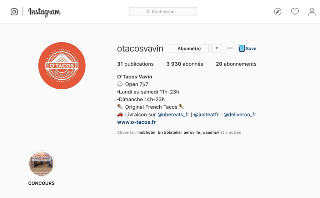 O’Tacos Vavin-jeu concours-réseaux sociaux-Instagram-Facebook-influenceurs-story-cibles-abonnés-clients-localisation-bio