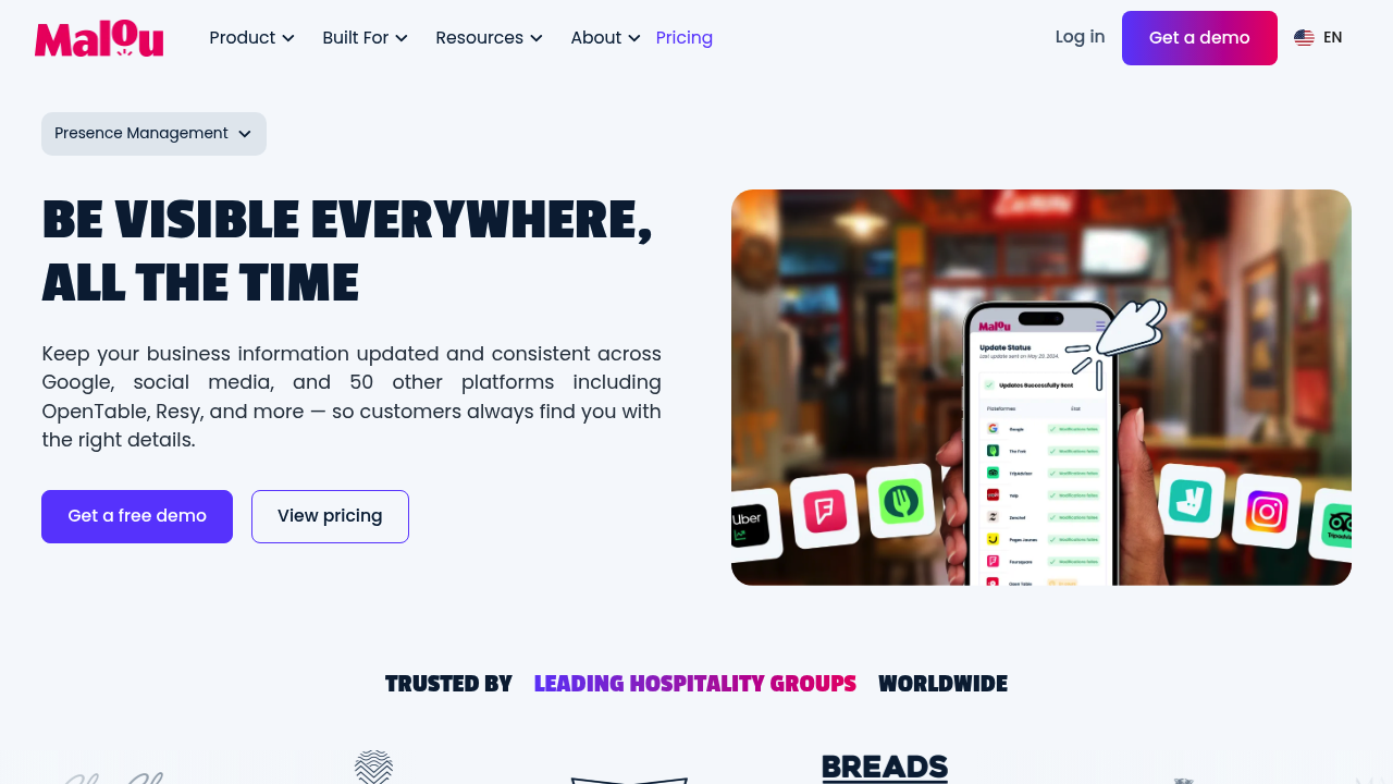 Screenshot of https://malou.io/en-us/features/presence-management