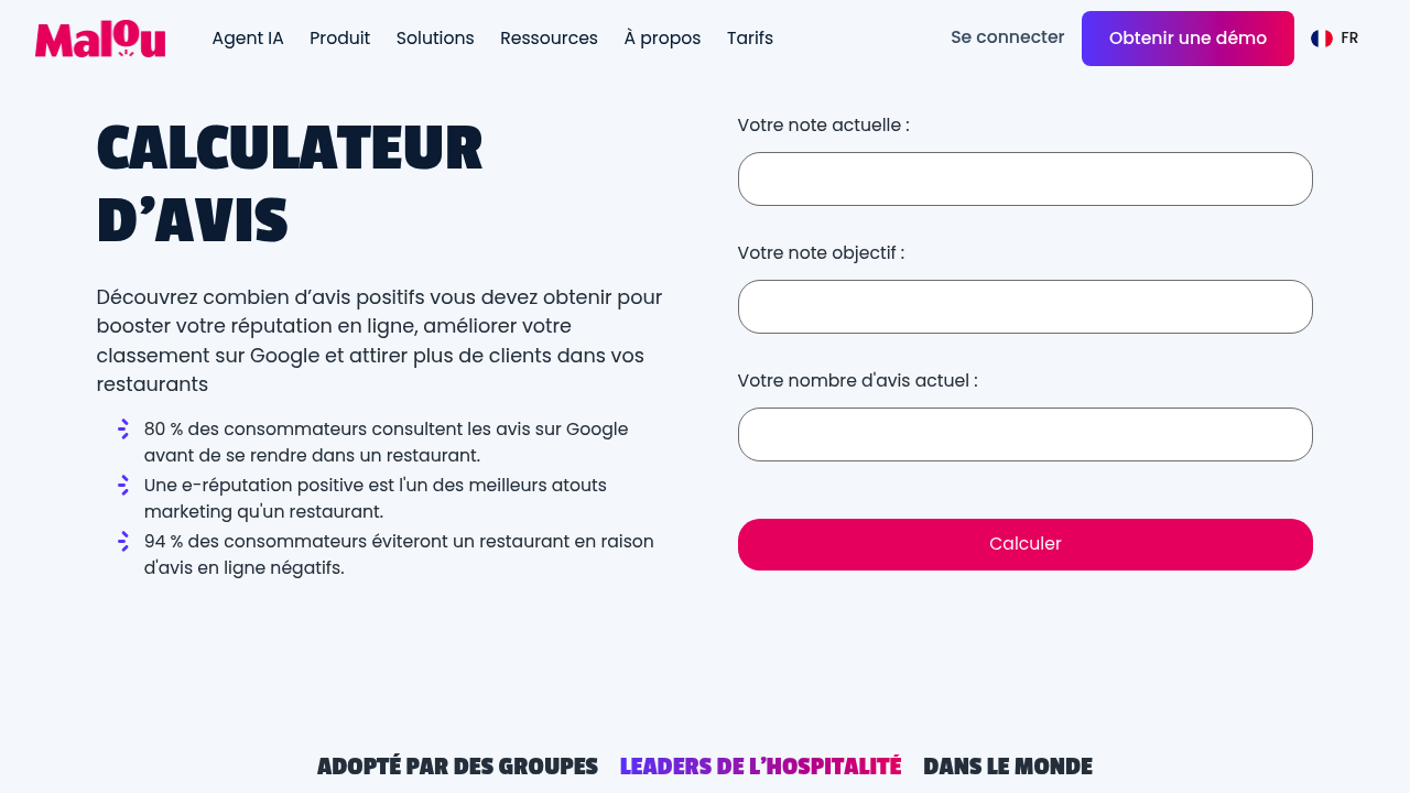 Screenshot of https://malou.io/outils/calculateur-avis-google