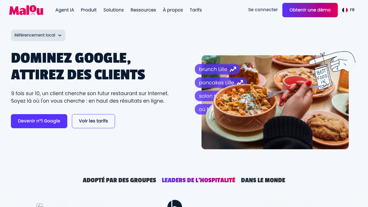 Screenshot of https://malou.io/fonctionnalites/referencement-local