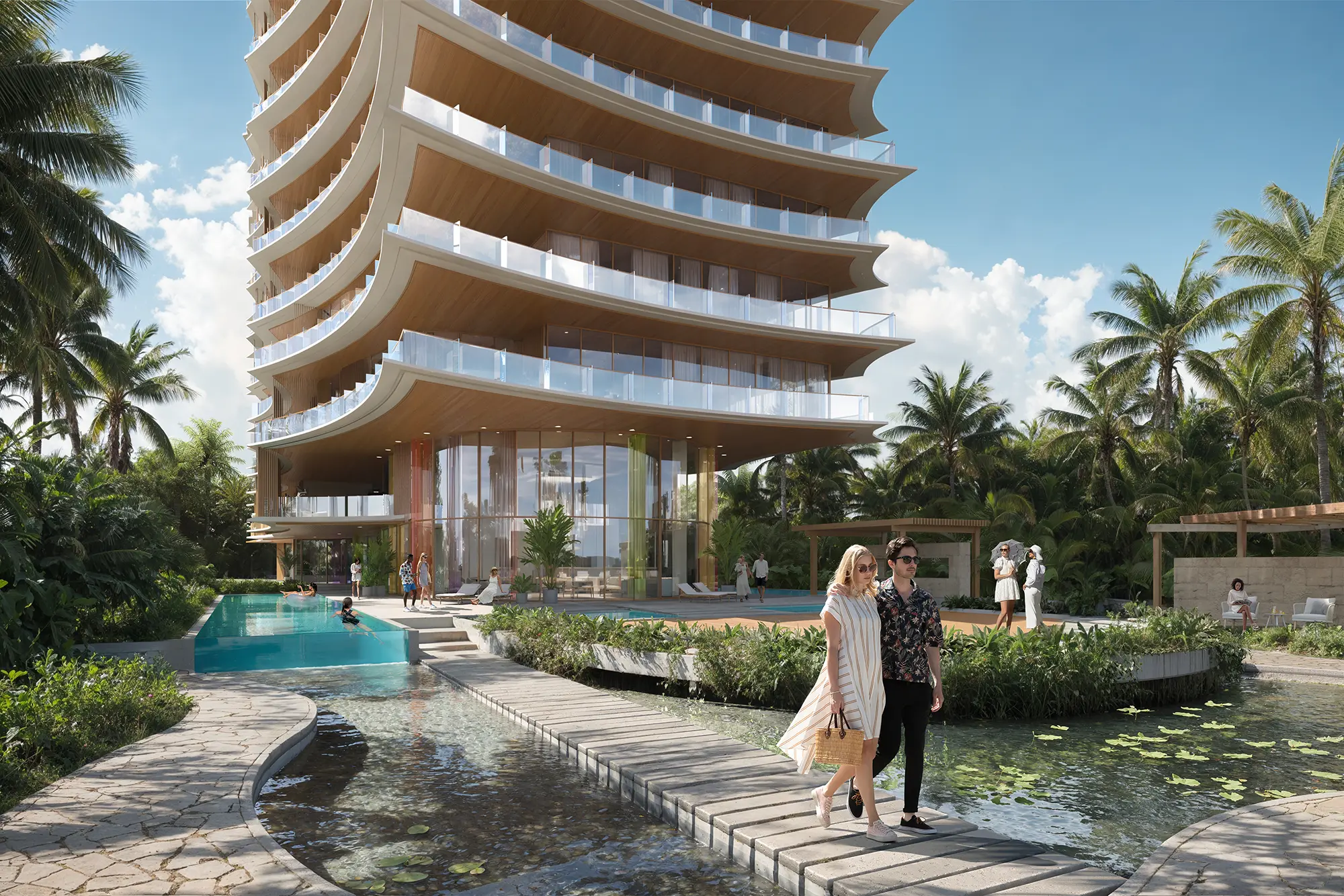 Exterior render of a premium residential tower at street level, evoking lifestyle, exclusivity, and emotional appeal.