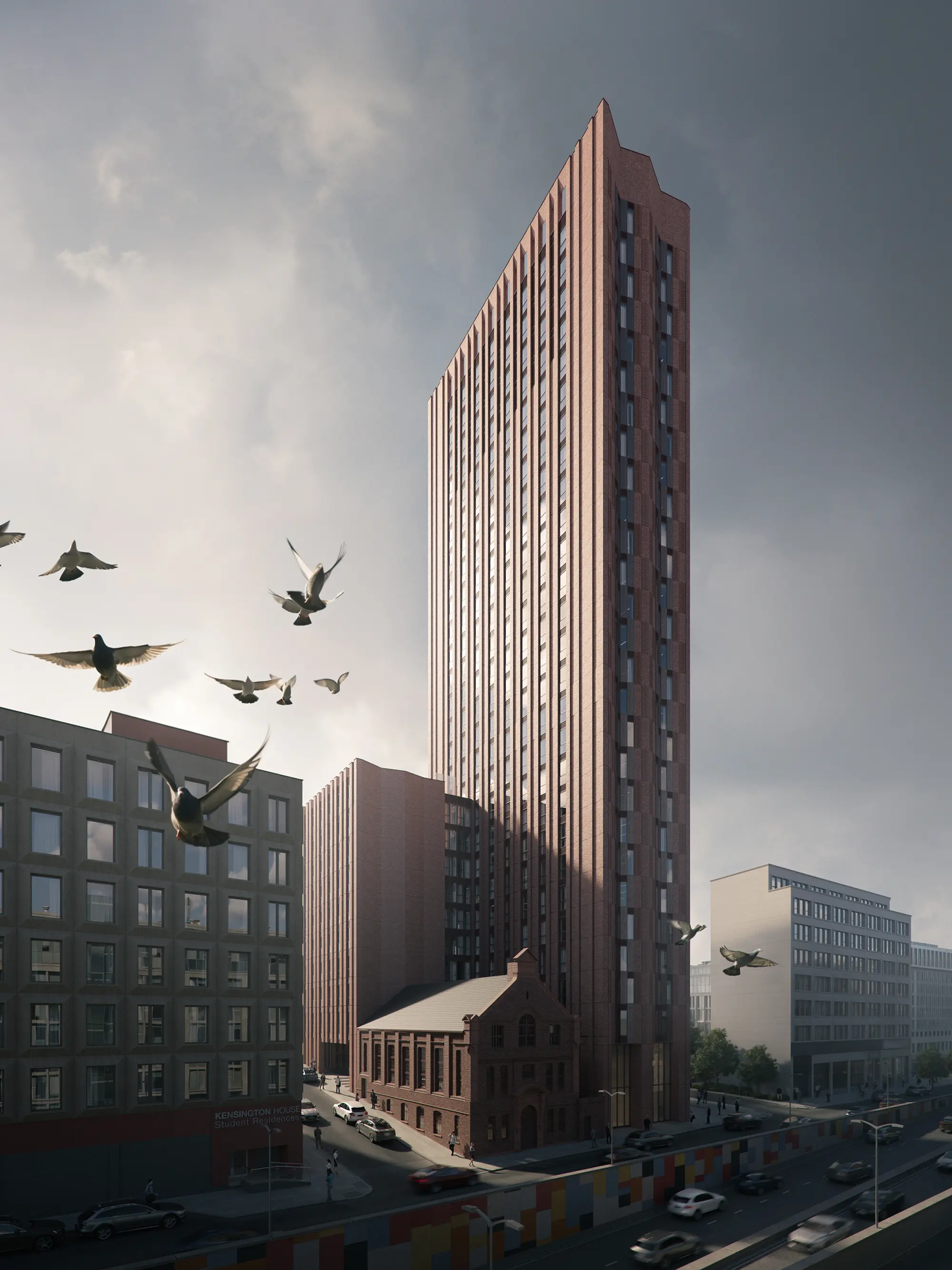 A contextual environment helps the tower feel embedded—not isolated—from the city.