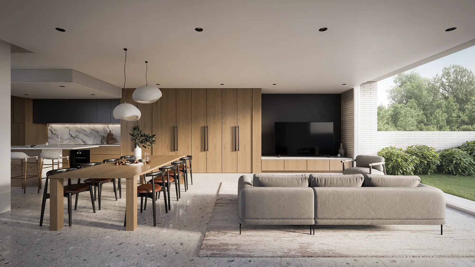 Interior rendering tailored to the spatial function, illustrating how layout and style adapt to the use and character of the environment.