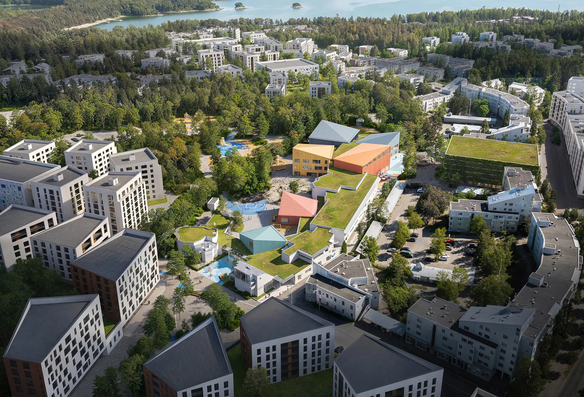 A vibrant school and youth center designed by Arkkitehdit Davidsson Tarkela Oy — visualized by CYLIND