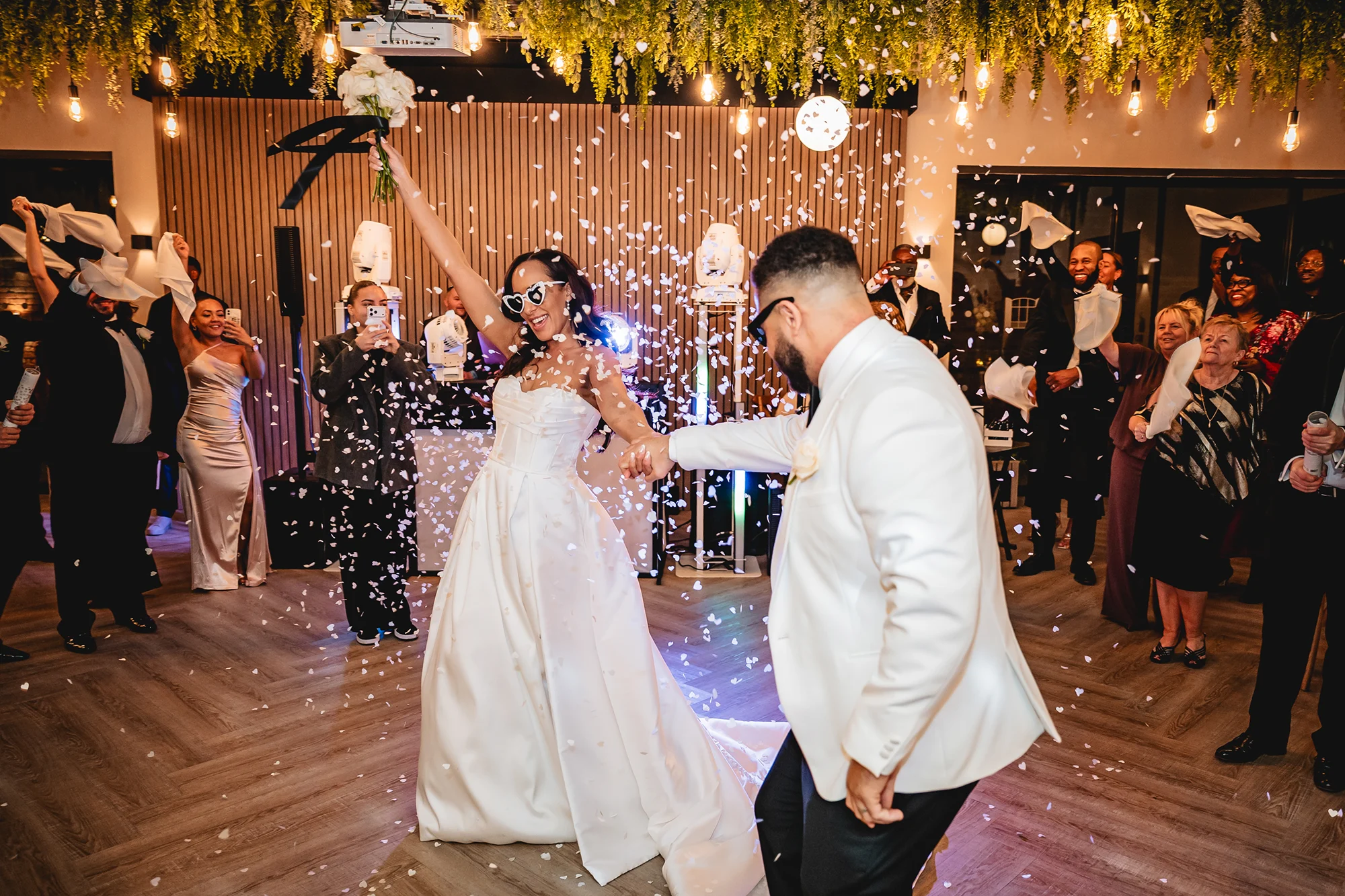 First dance with confetti on the dance floor at Blackbrook Barns, Lichfield, Staffordshire