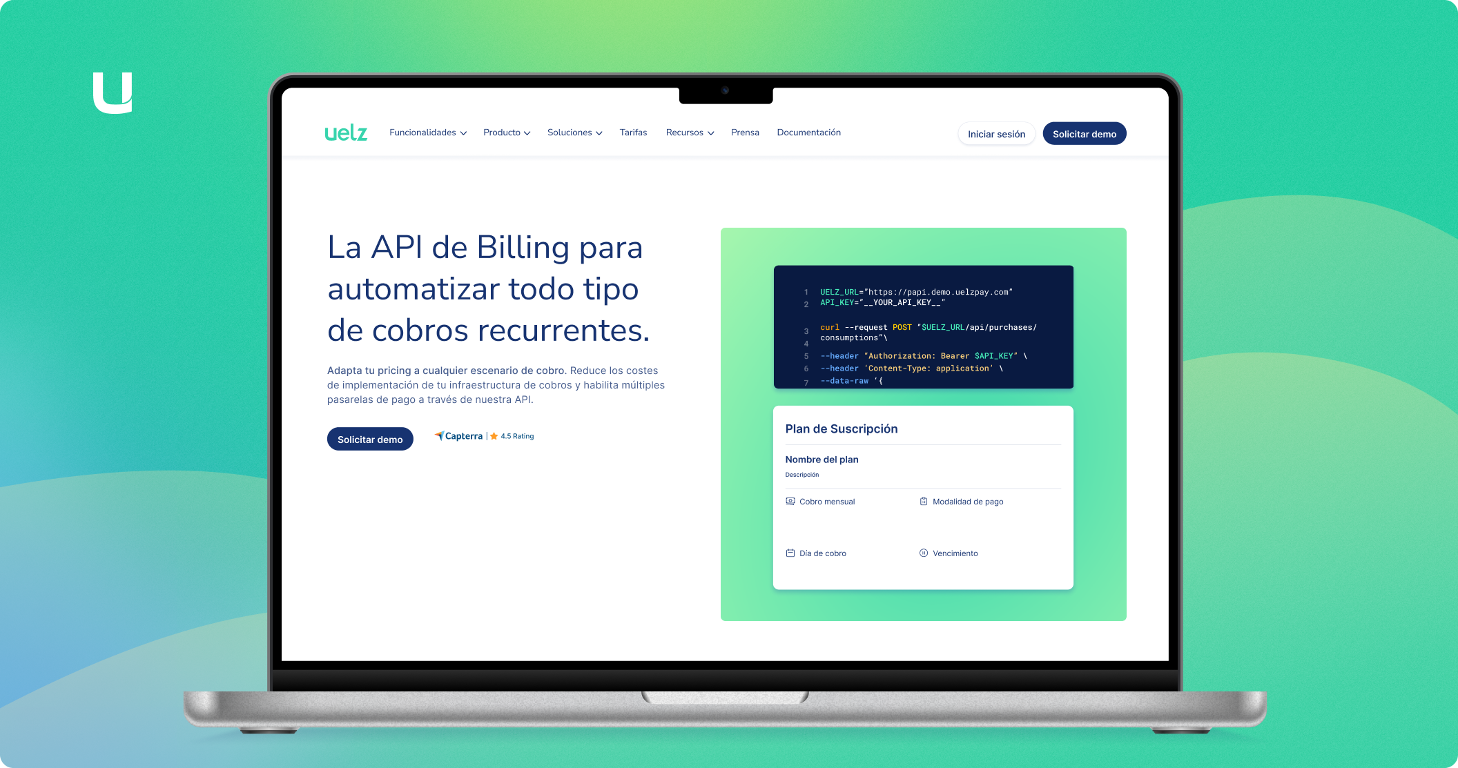 Mockup of the company's Home page with a corporate background