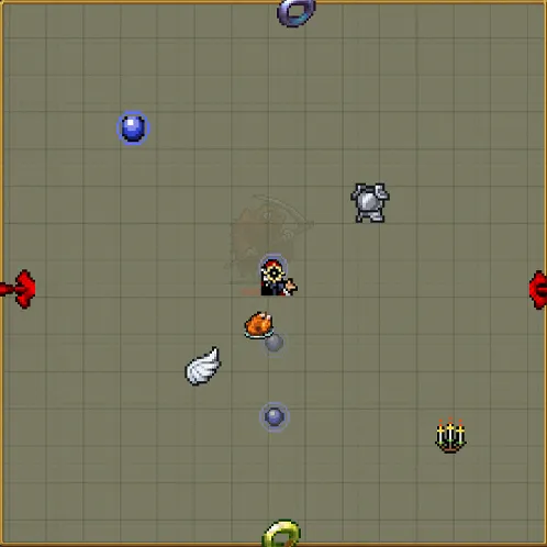 Pixelated map from the game "Vampire Survivors", showcasing the Floor Cheese icon on it