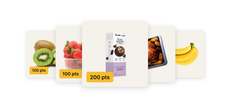 Package of Health Lab less sugar natural milk chocolate cherry brownie bites with 200 points label.