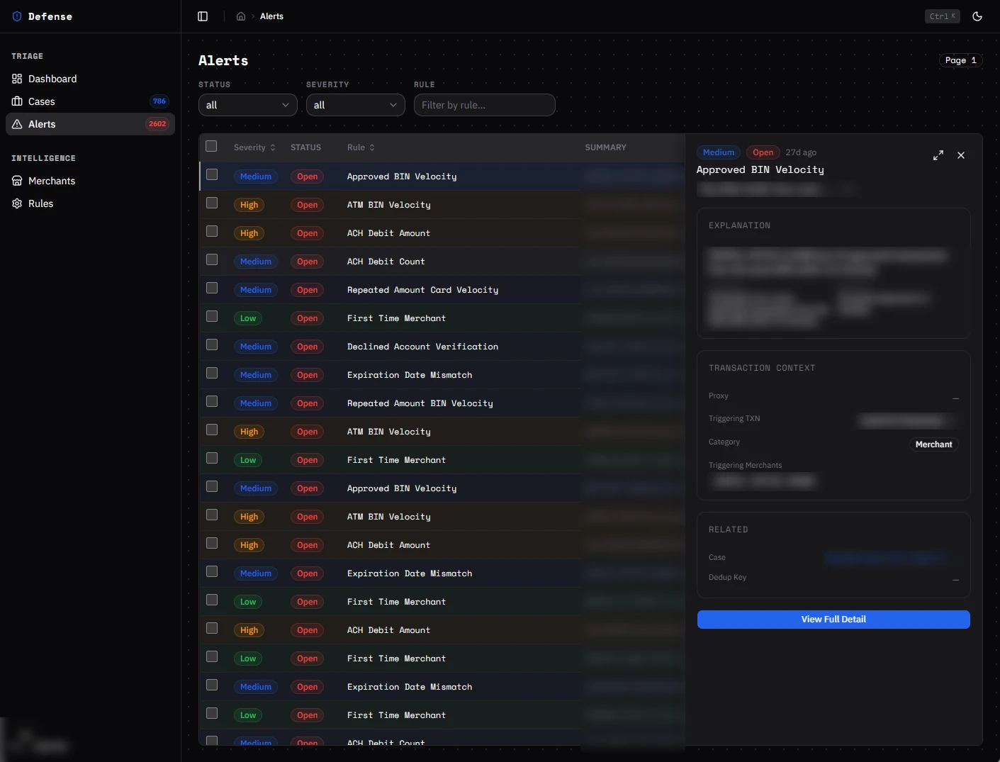 Beta alerts list with detail panel