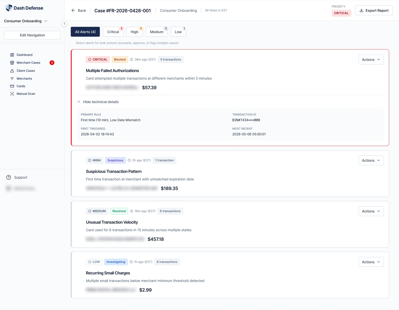 Early exploration showing alerts as cards