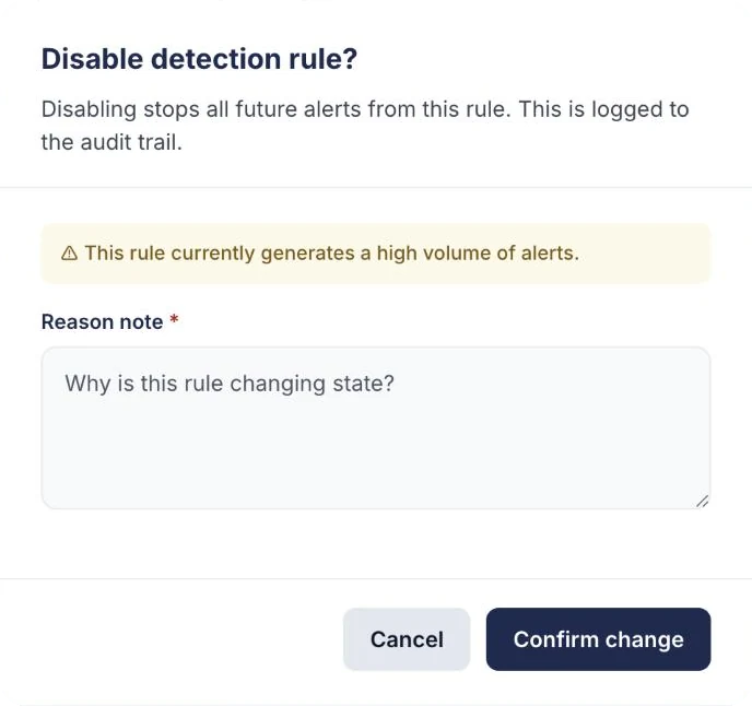 Disable detection rule dialog