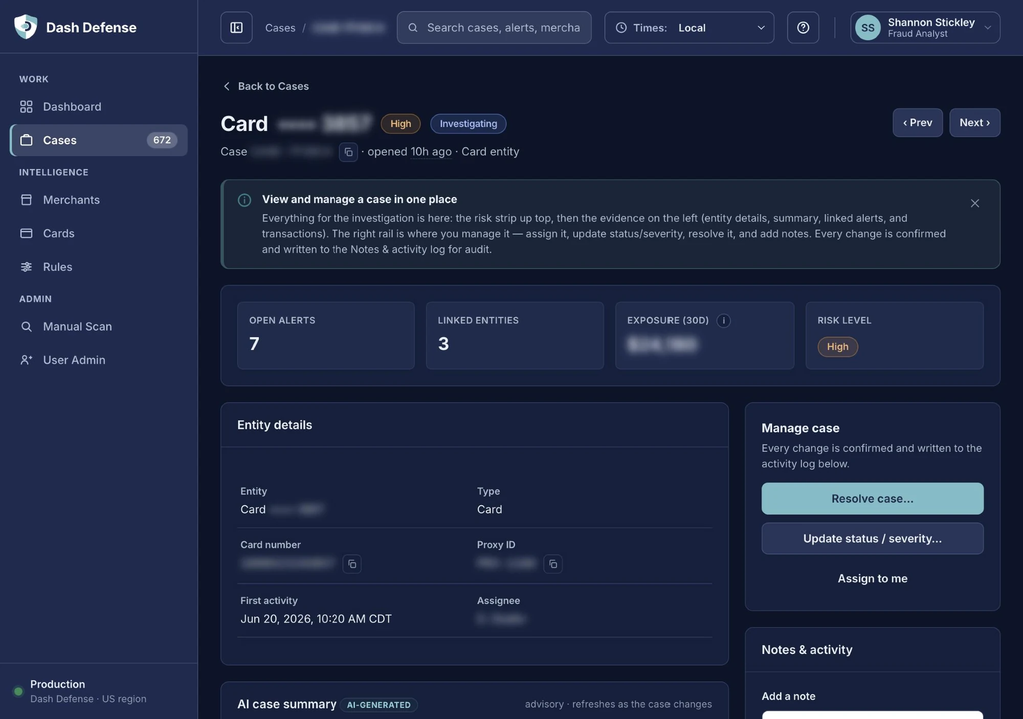 Case workspace in the dark theme