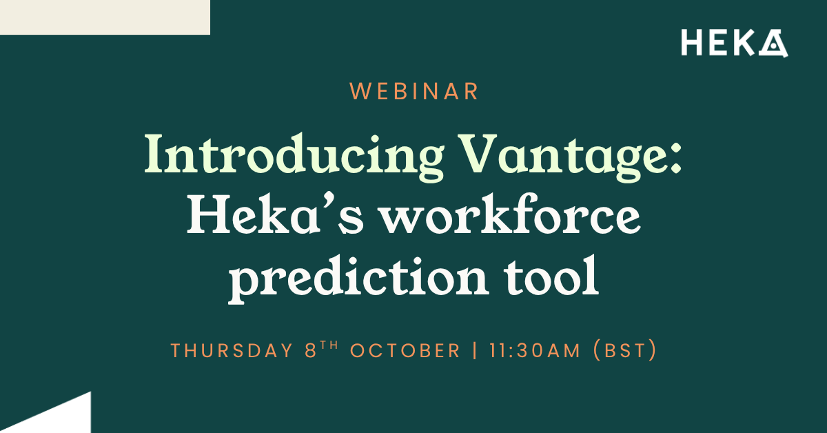 Introducing vantage: Heka's new workforce preidction tool" on midnight green background with Heka logo in top right corner