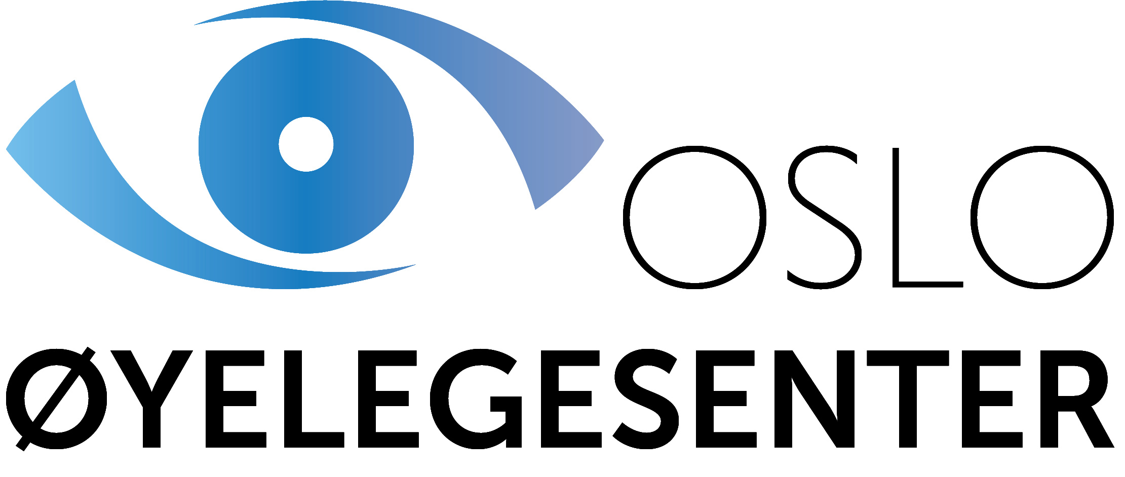 Logo: illustration of an eye in shades of blue with the text Oslo Øyelegesenter in black underneath.