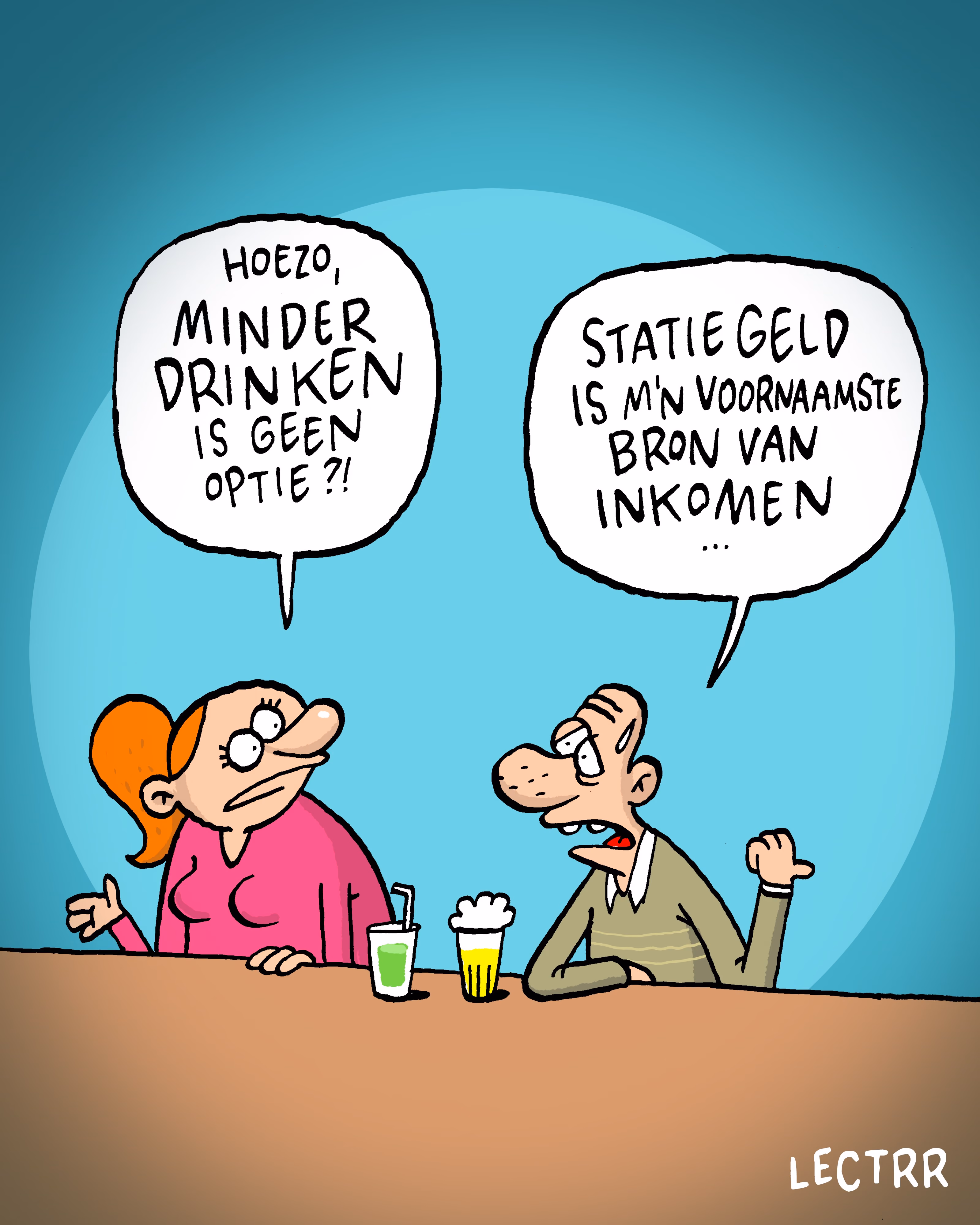 Cartoon van Lectrr over minder alcohol drinken
