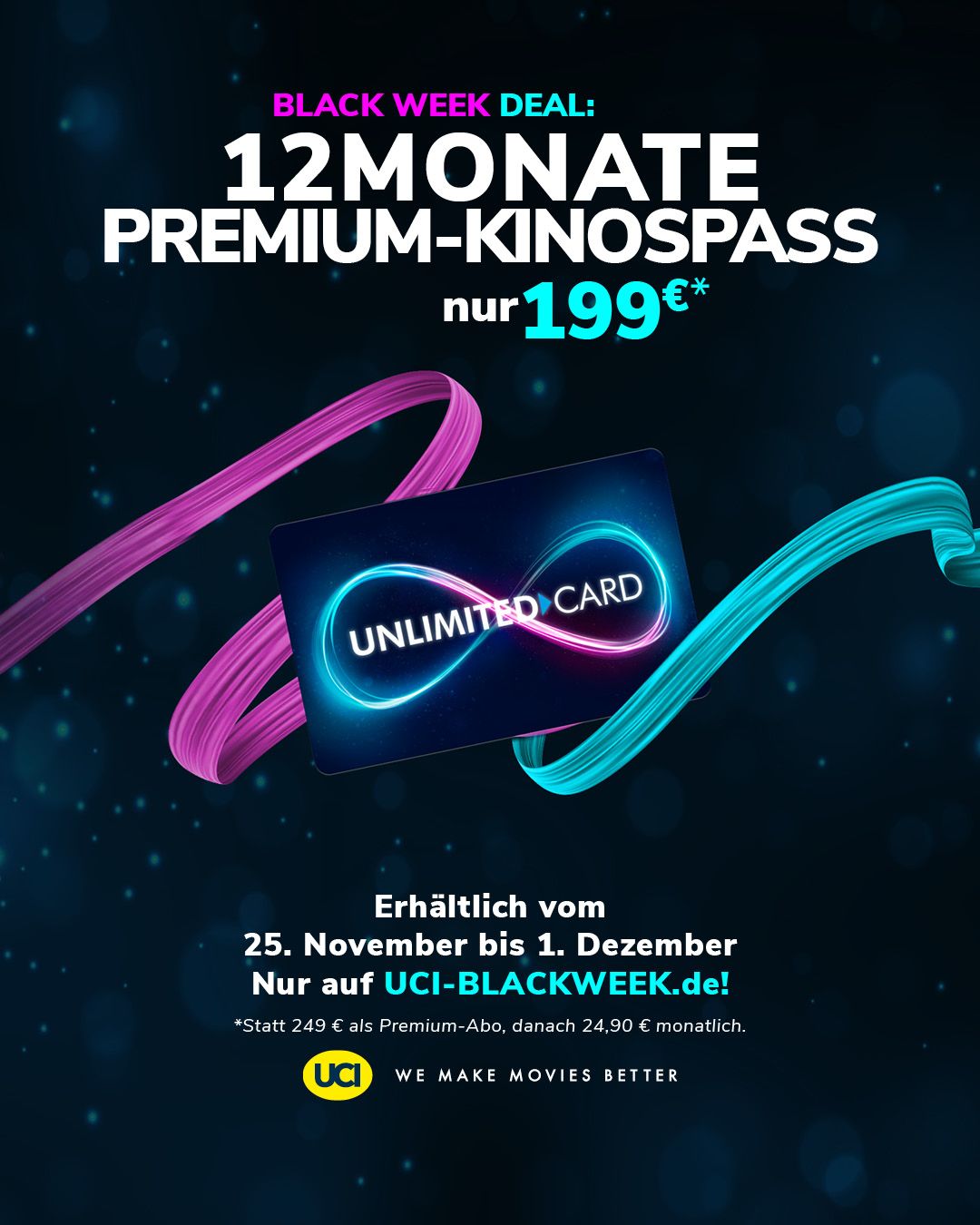 12-Monate-Premium-Kinoflatrate kostet bis zum 2. Dezember nur 199 €. 