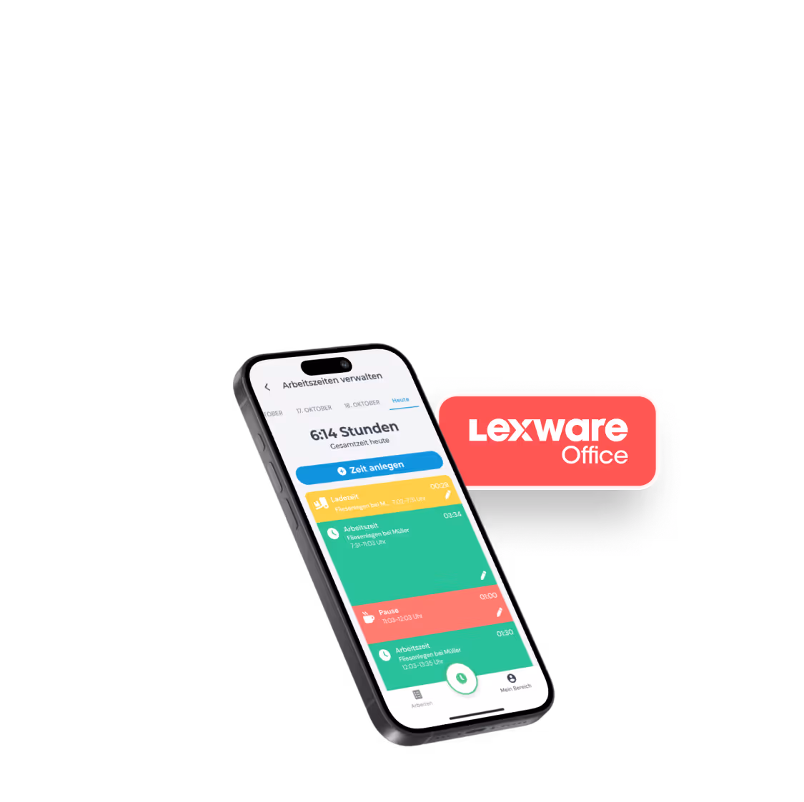 clockin App "Arbeitszeiten verwalten" mit Lexware Office-Badge