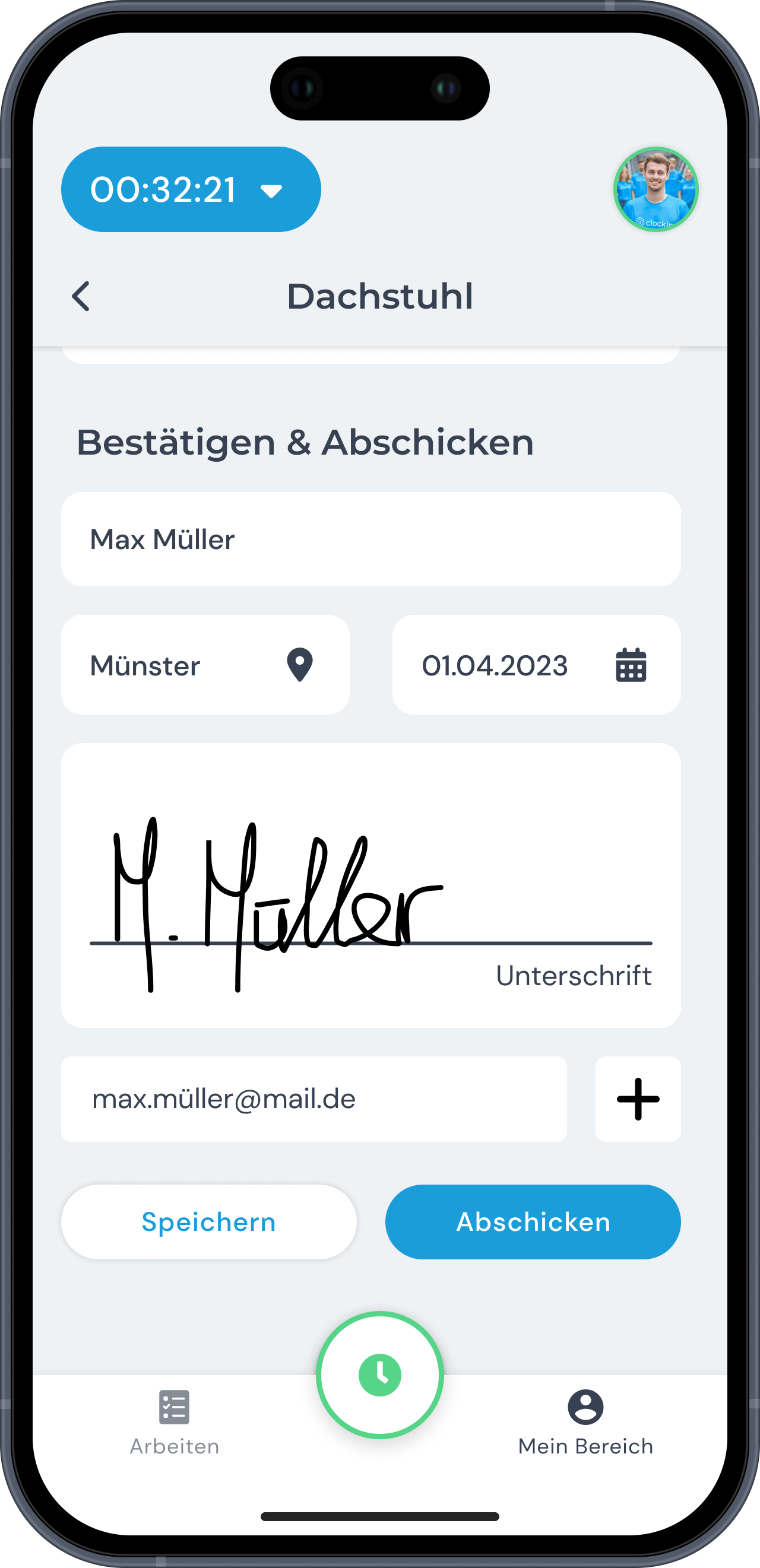 digitale Projektdokumentation mit Fotos, Notizen und Checklisten in der clockin App