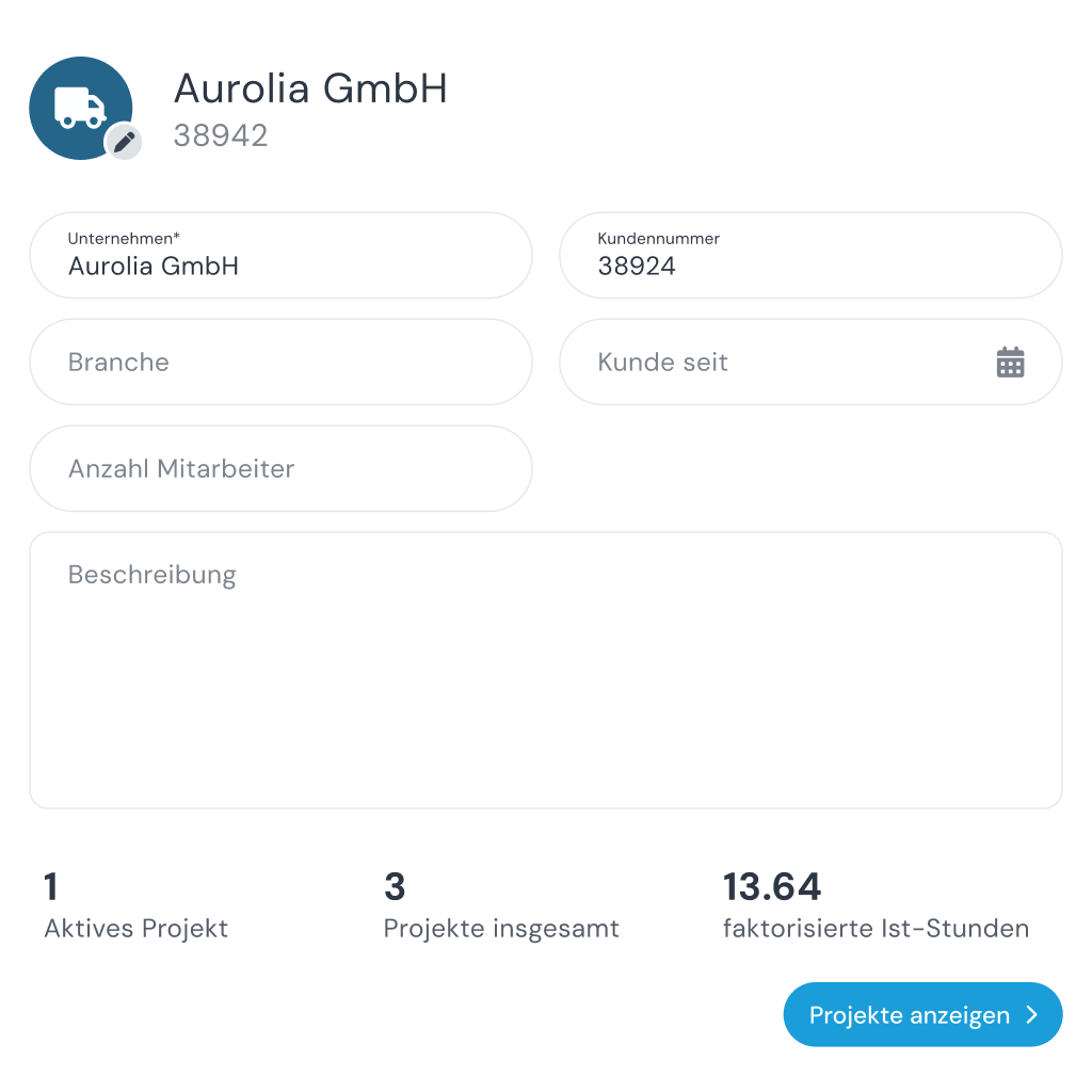 Kundendetails einfach pflegen mit clockin